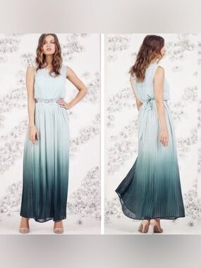 Lauren Conrad Runway Limited Edition Sleeveless Teal Ombre Pleated Maxi Dress, 6